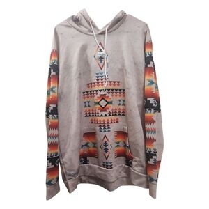 NWOT Men's Southwestern Aztec Native Tribal Geometric Distressed Hoodie Size XXL